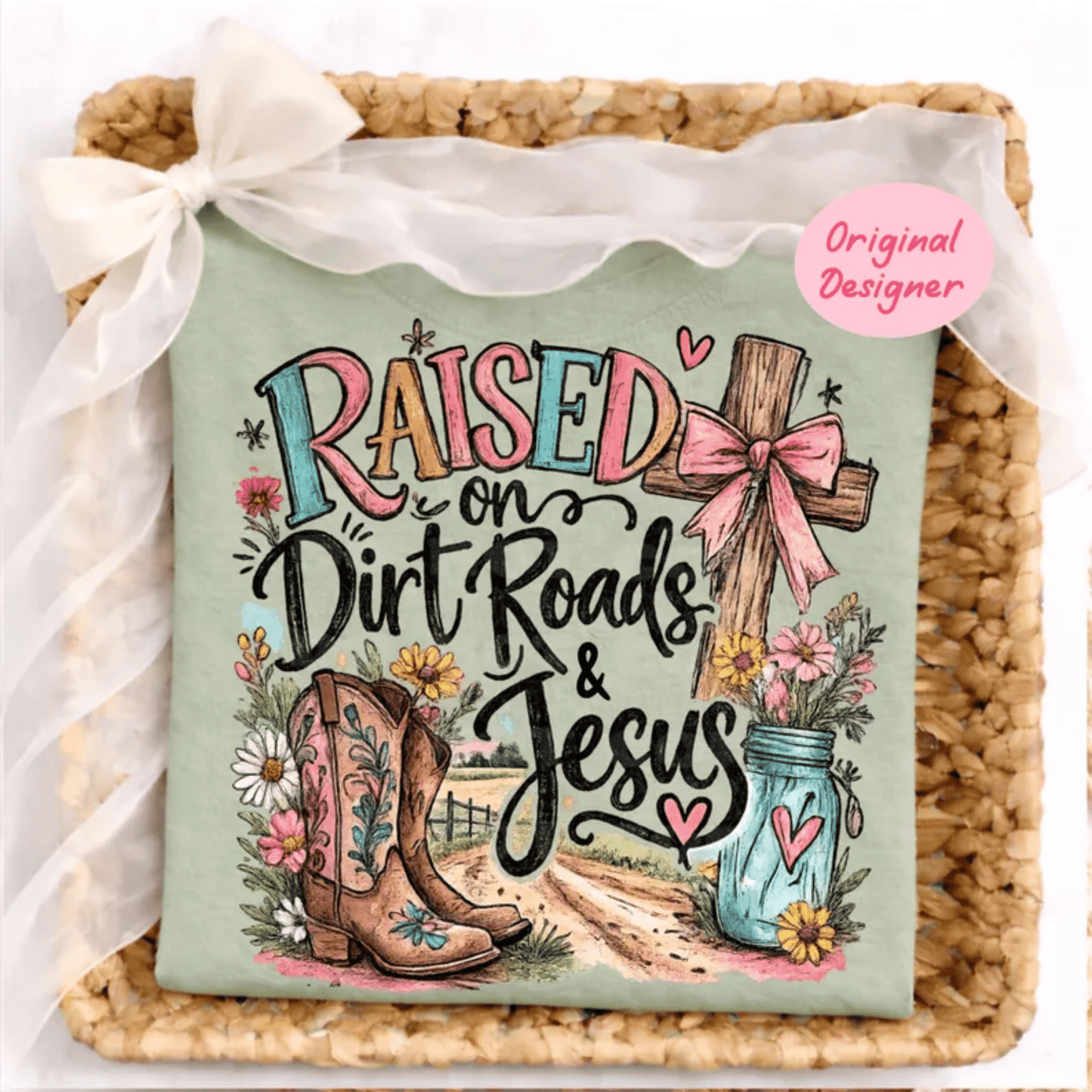 RTS RAISED ON DIRT ROAD AND JESUS DTF DIRECT TO FILM transfers ADULT 10X11.5 - Do it yourself Transfers