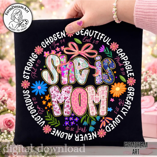 RTS SHE IS MOM STRONG CHOSE BEAUTIFUL DTF DIRECT TO FILM transfers ADULT 10X11.5 - Do it yourself Transfers