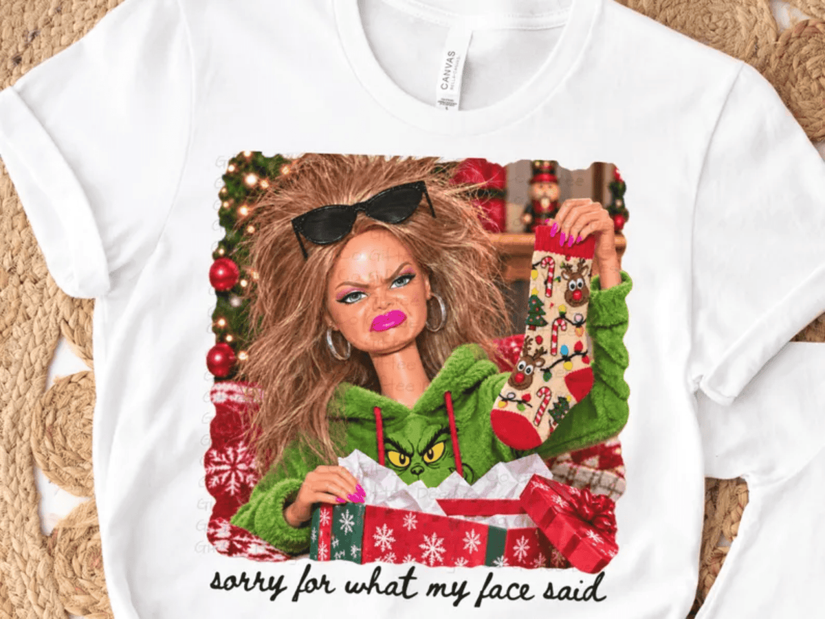 RTS SORRY FOR WHAT MY FACE SAID CHRISTMAS DTF DIRECT TO FILM transfers ADULT 10.5X11.5 - Do it yourself Transfers