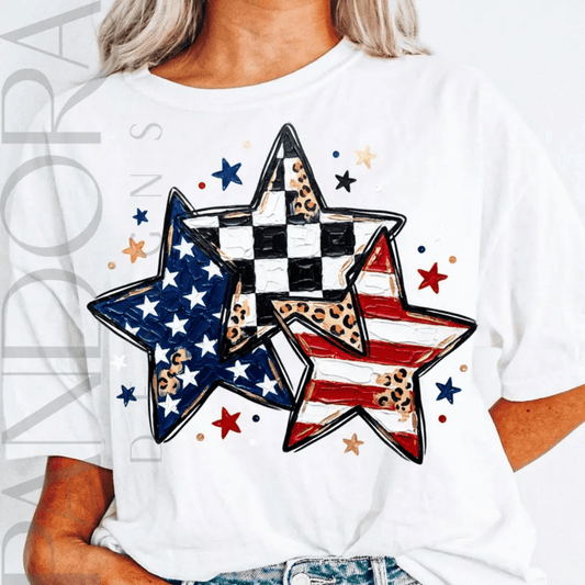 RTS STAR STRIPES CHECKER JULY 4TH DTF DIRECT TO FILM transfers ADULT 10X11.5 - Do it yourself Transfers