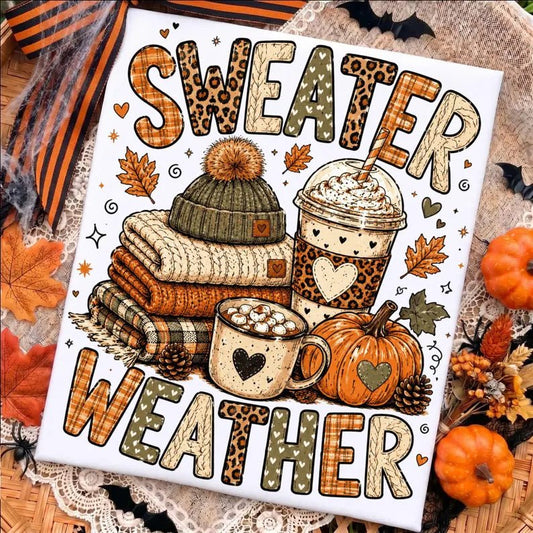 RTS SWEATER WEATHER COFFEE DTF DIRECT TO FILM transfers ADULT 10X11.5 - Do it yourself Transfers