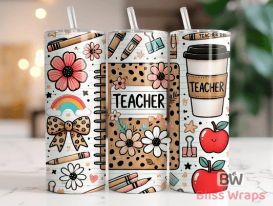 RTS TEACHER LEOPARD 20 oz STRAIGHT SKINNY TUMBLER WRAP 9.6x8.3 - Do it yourself Transfers