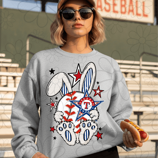 RTS TEXAS RANGERS EASTER BUNNY BASEBALL DTF DIRECT TO FILM transfers ADULT 10X11.5 - Do it yourself Transfers