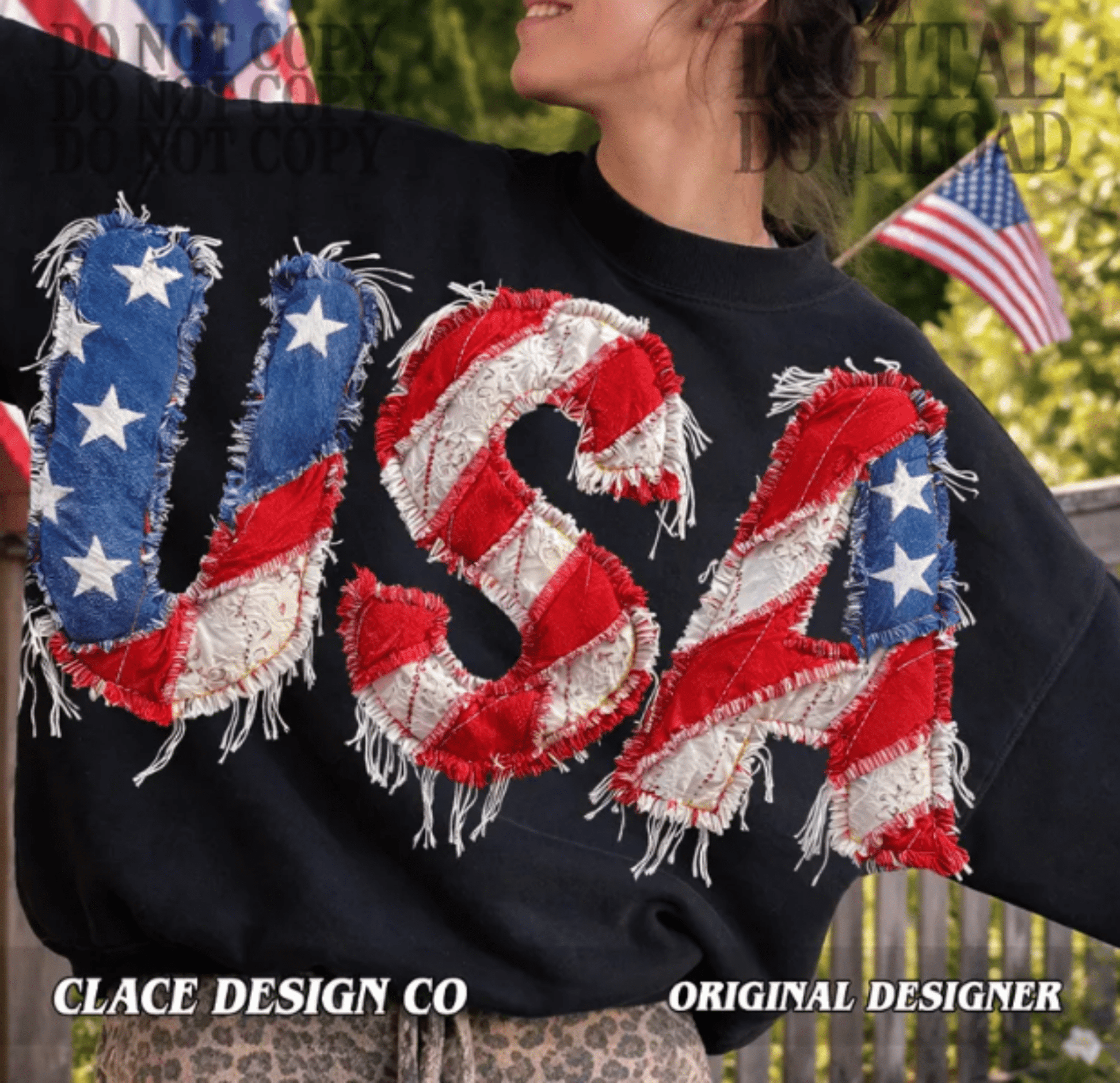 RTS USA RED WHITE BLUE FLAG YARN DTF DIRECT TO FILM transfers ADULT 10X11.5 - Do it yourself Transfers