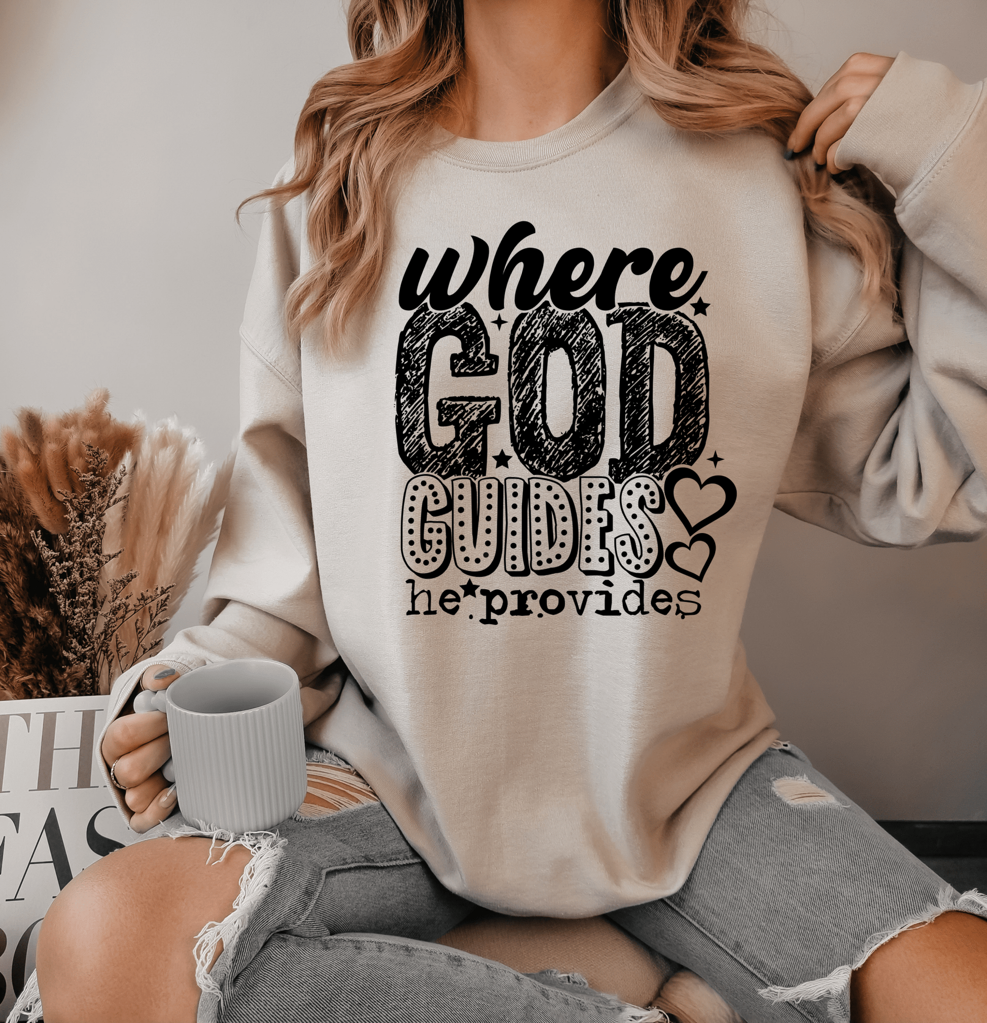RTS Where GOD guides he provides SINGLE COLOR BLACK Screen Print transfers size ADULT 10X12 - Do it yourself Transfers