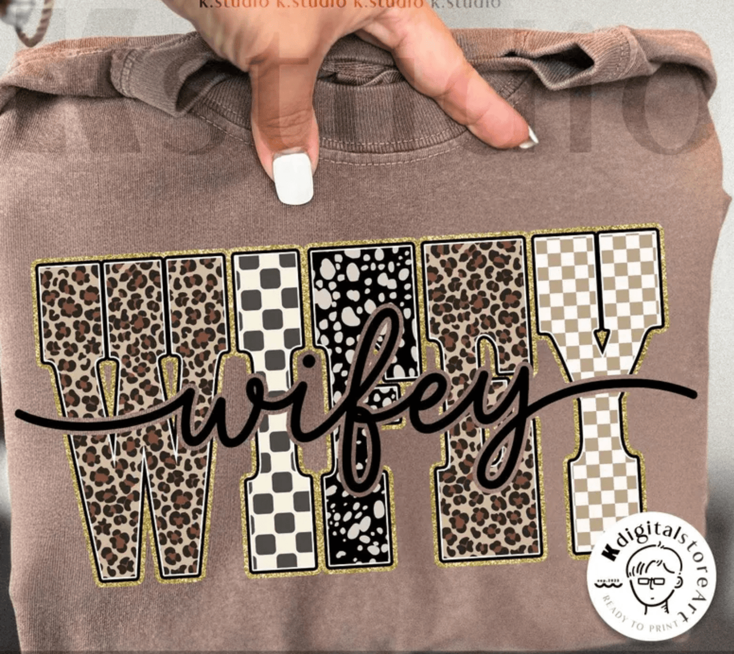 RTS WIFEY LEOPARD CHECKER DTF DIRECT TO FILM transfers ADULT 10X11.5 - Do it yourself Transfers