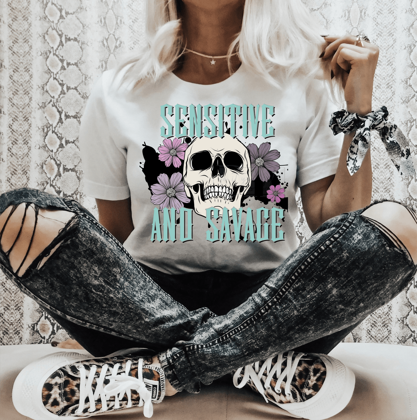 Sensitive and Savage skull flowers ADULT DTF TRANSFERPRINT TO ORDER - Do it yourself Transfers