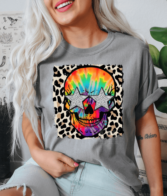 Skull tie dye Skull leopard frame size ADULT 10.5x10.8 DTF TRANSFERPRINT TO ORDER - Do it yourself Transfers