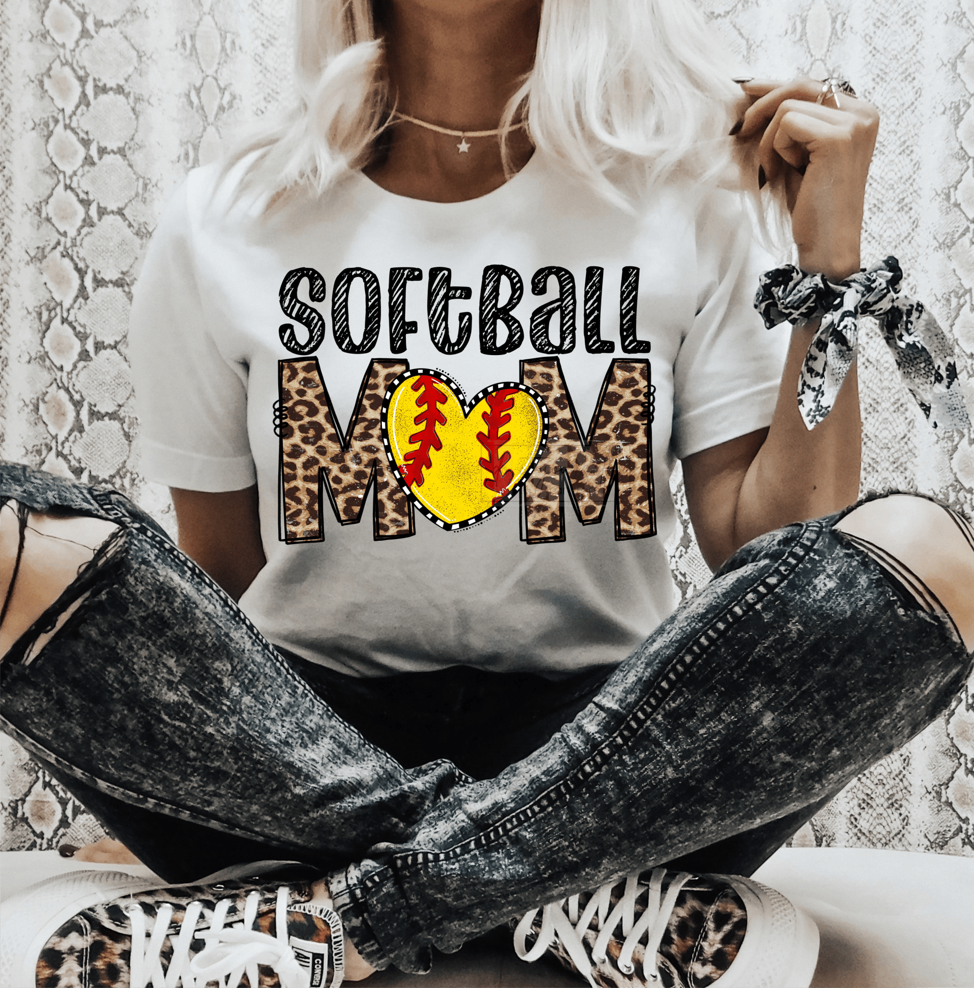 Softball MOM heart leopard size ADULT DTF TRANSFERPRINT TO ORDER - Do it yourself Transfers