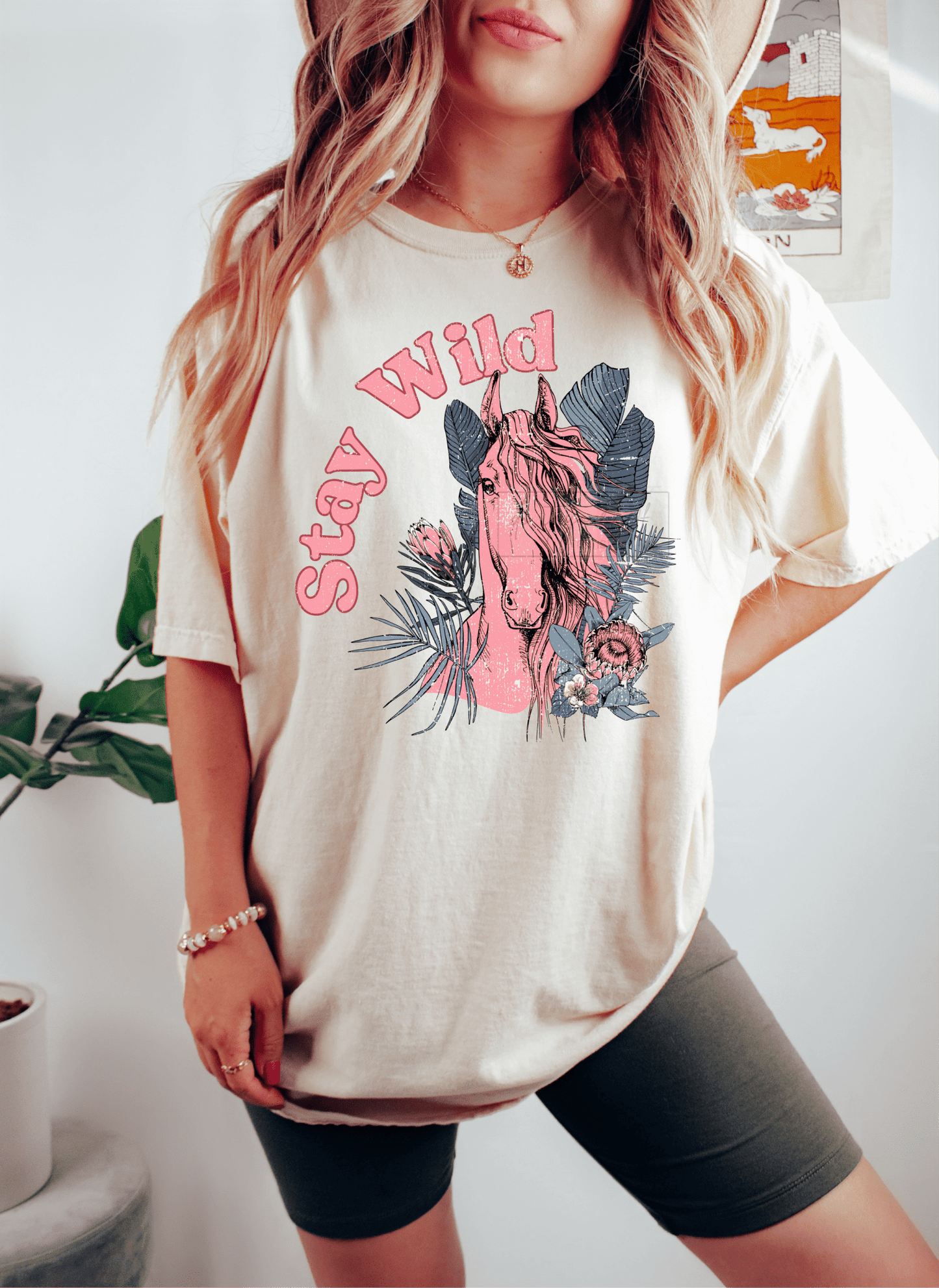 STAY WILD Horse pink blue flowers size ADULT DTF TRANSFERPRINT TO ORDER - Do it yourself Transfers