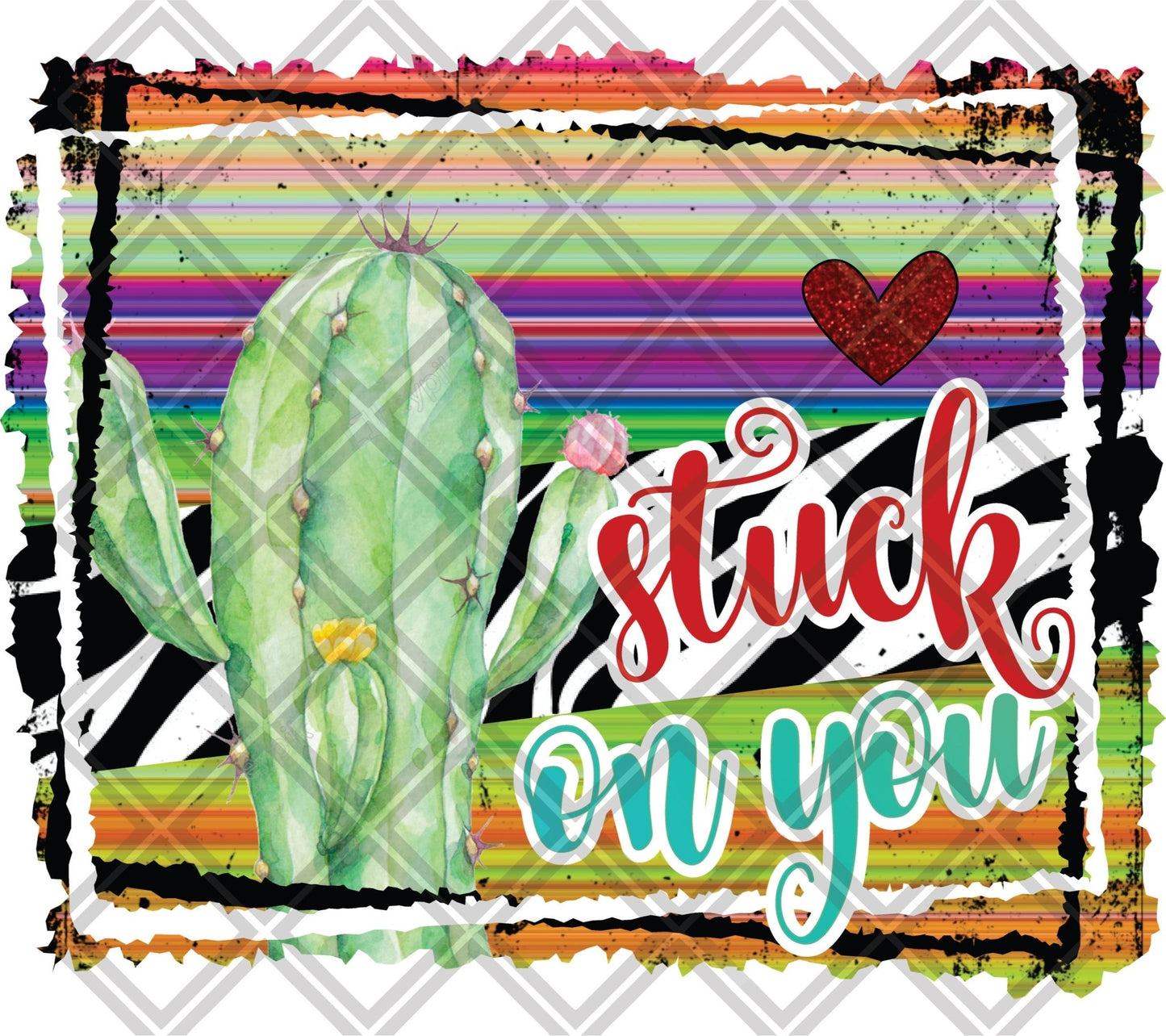 Stuck on you Cactus frame zebra png Digital Download Instand Download - Do it yourself Transfers