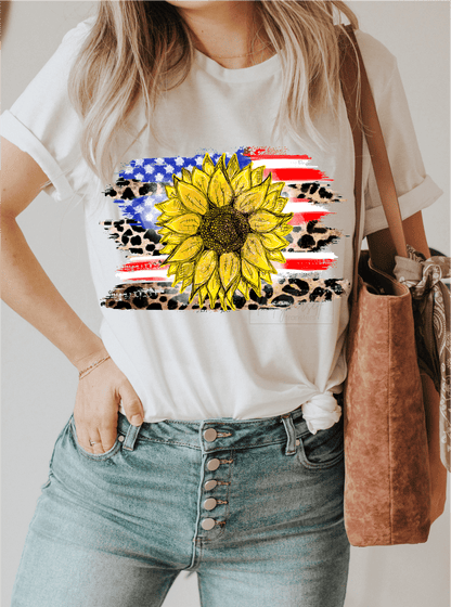 Sunflower American flag red white blue leopard size ADULT DTF TRANSFERPRINT TO ORDER - Do it yourself Transfers