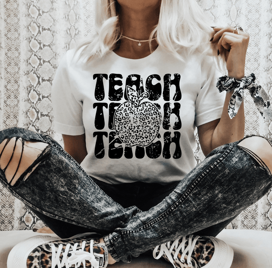 TEACH TEACH TEACH apple leopard SINGLE COLOR BLACK size ADULT DTF TRANSFERPRINT TO ORDER - Do it yourself Transfers