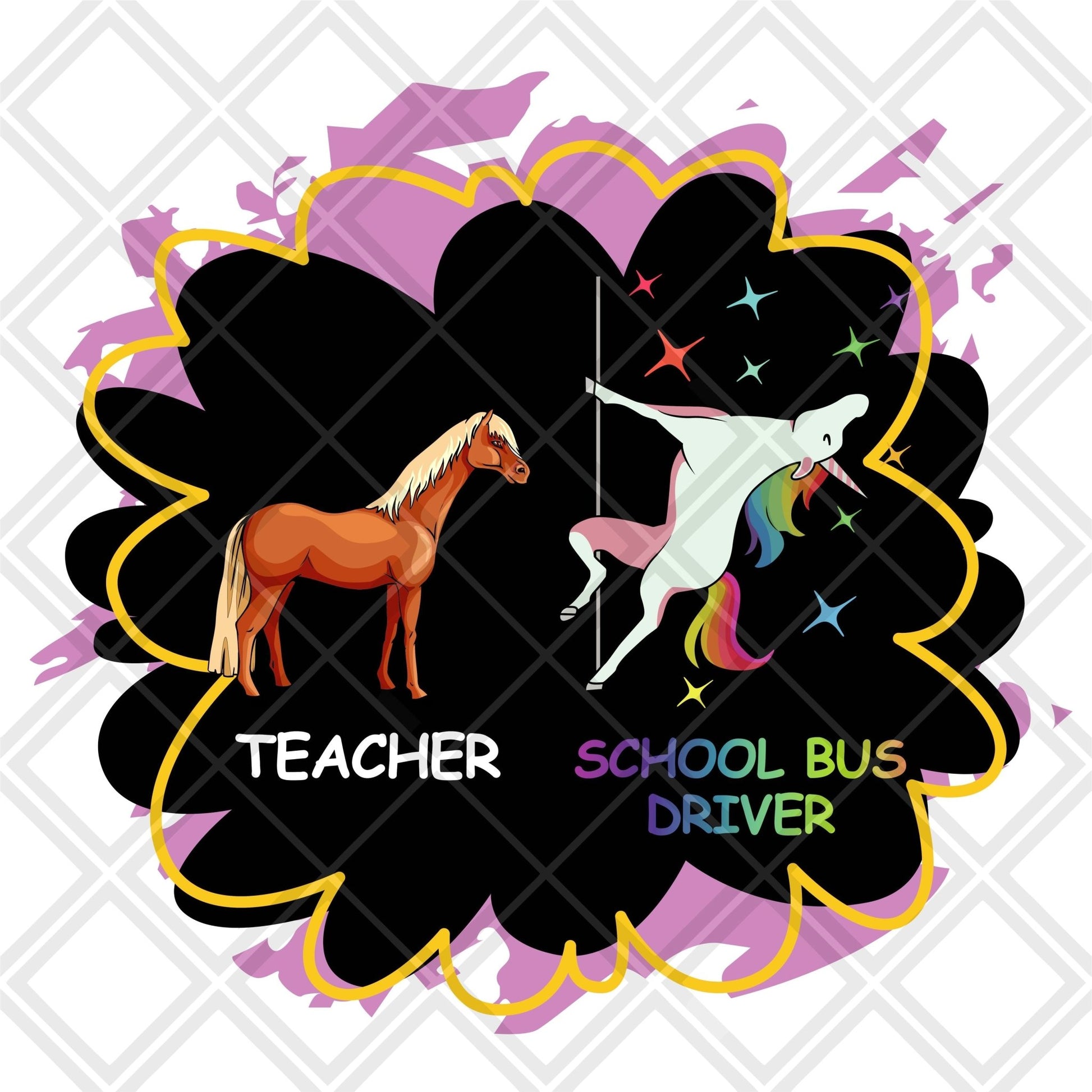 Teacher school bus driver unicorn frame DTF TRANSFERPRINT TO ORDER - Do it yourself Transfers