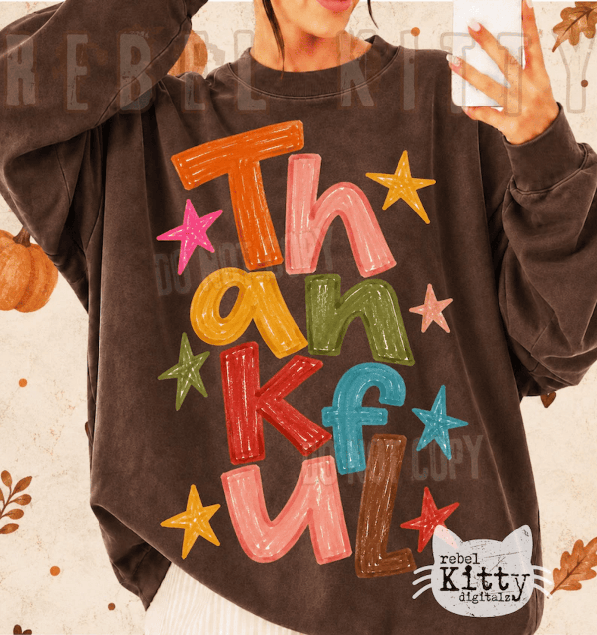 THANKFUL MULTI COLOR DTF size ADULT 8.5x11.5 DTF TRANSFER PRINT TO ORDER - Do it yourself Transfers