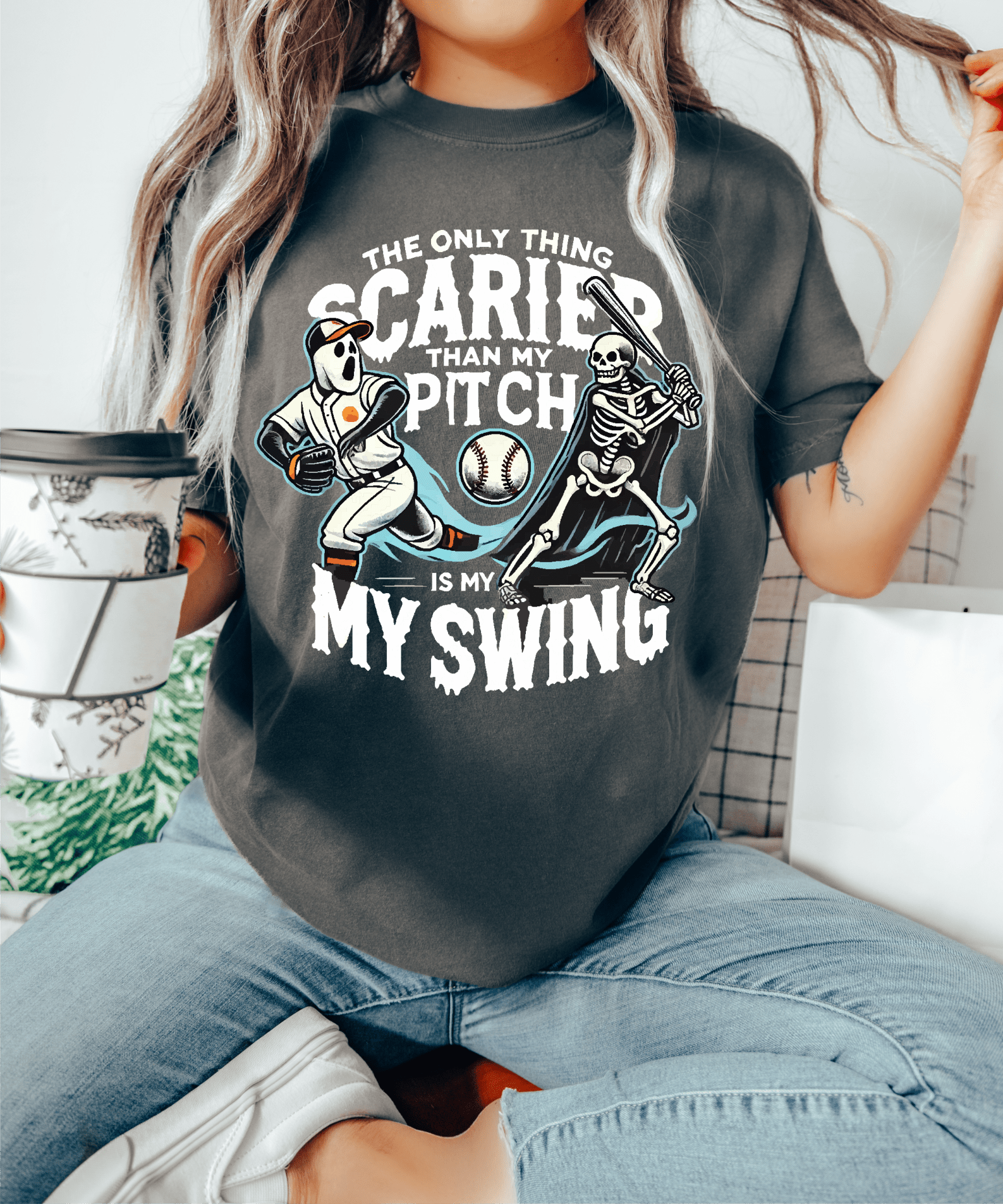 The only thing scarier than my pitch is my swing baseball DTF size ADULT DTF TRANSFER PRINT TO ORDER - Do it yourself Transfers
