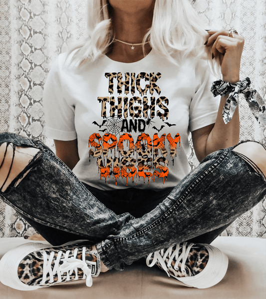 Thick thighs and Spooky Vibes Halloween Leopard orange size ADULT 9. DTF TRANSFERPRINT TO ORDER - Do it yourself Transfers