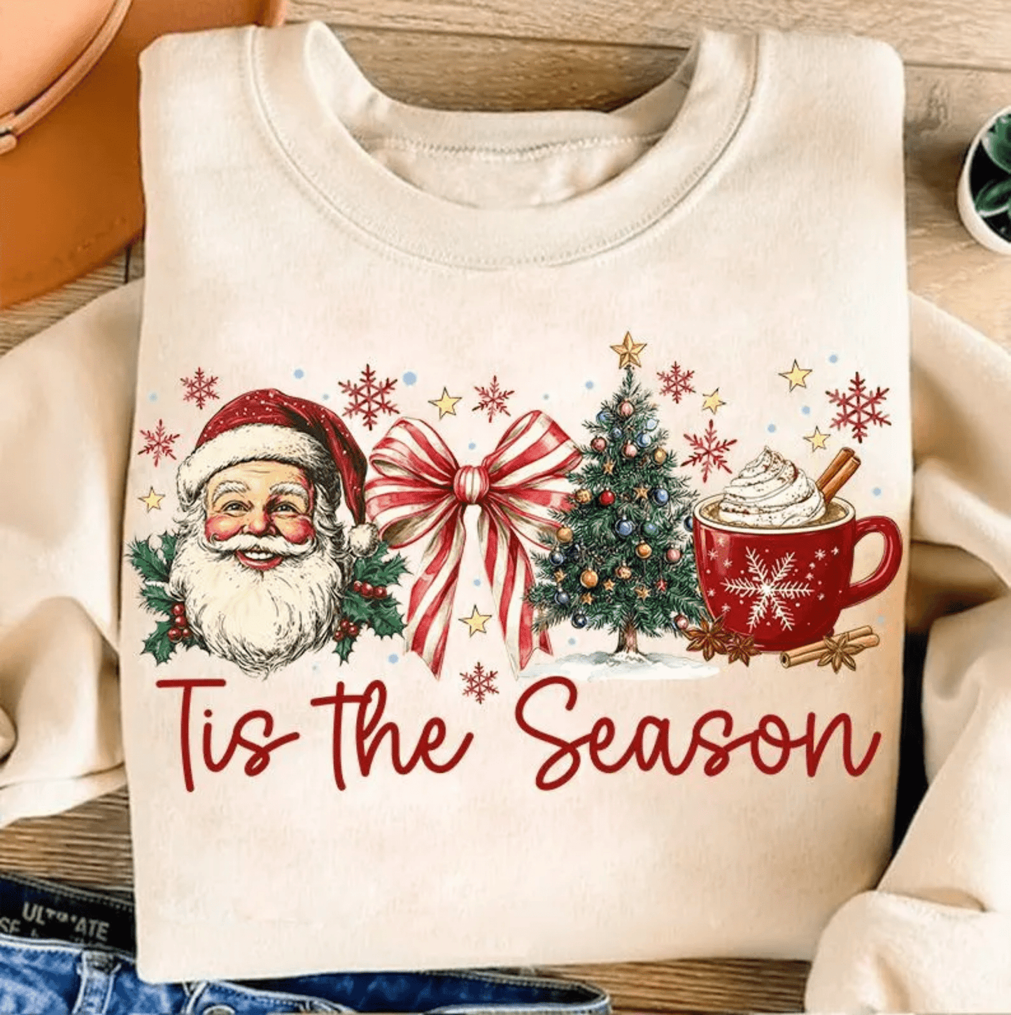 Tis the season Santa bow tree coffee Christmas DTF size ADULT DTF TRANSFER PRINT TO ORDER - Do it yourself Transfers