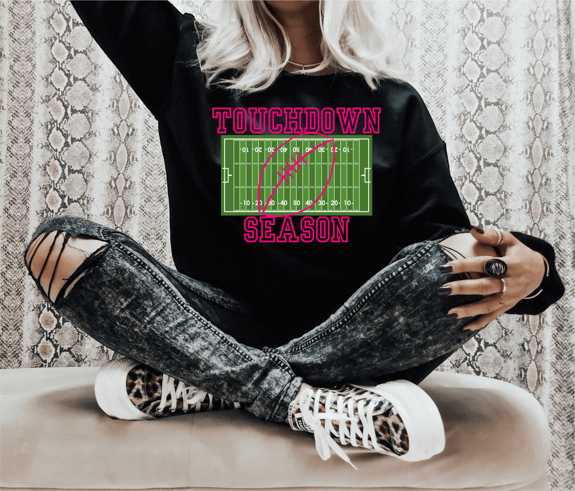 TOUCHDOWN SEASON Football pink ADULT DTF TRANSFERPRINT TO ORDER - Do it yourself Transfers