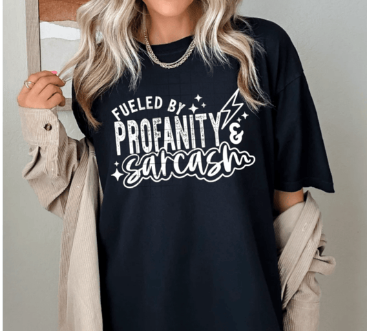 TRANSFER TUESDAY JULY 2ND FUELED BY PROFANITY SARCASM SINGLE COLOR WHITE Screen Print transfers size ADULT 9X12 - Do it yourself Transfers