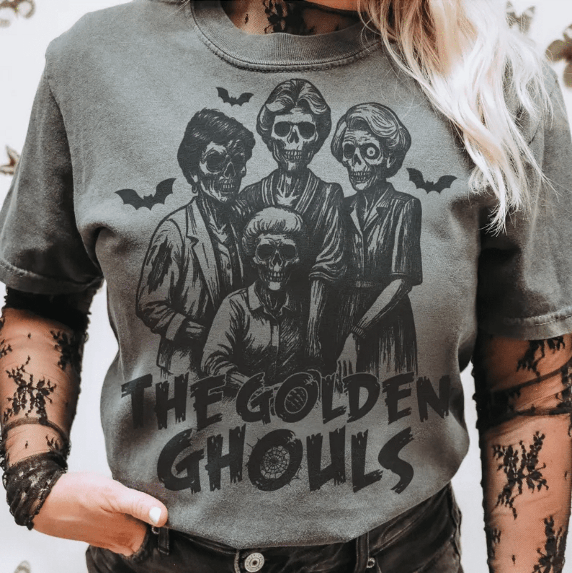 TRANSFER TUESDAY JULY 2ND THE GOLDEN GHOULS HALLOWEEN SINGLE COLOR BLACK Screen Print transfers size ADULT 11X12 - Do it yourself Transfers