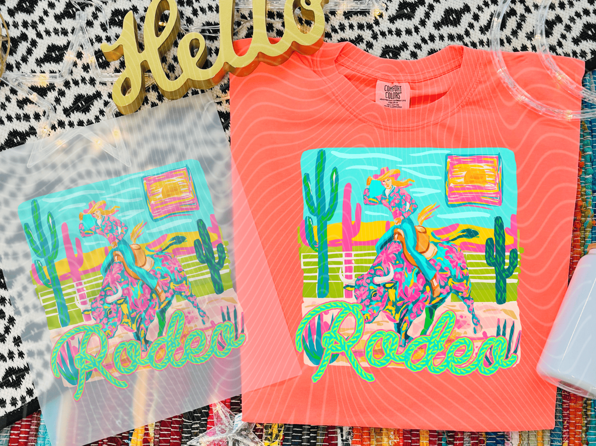 TRANSFER TUESDAY JUNE 17TH RODEO COWGIRL BULL WESTERN NEON DTF DIRECT TO FILM transfers ADULT 10X12 - Do it yourself Transfers