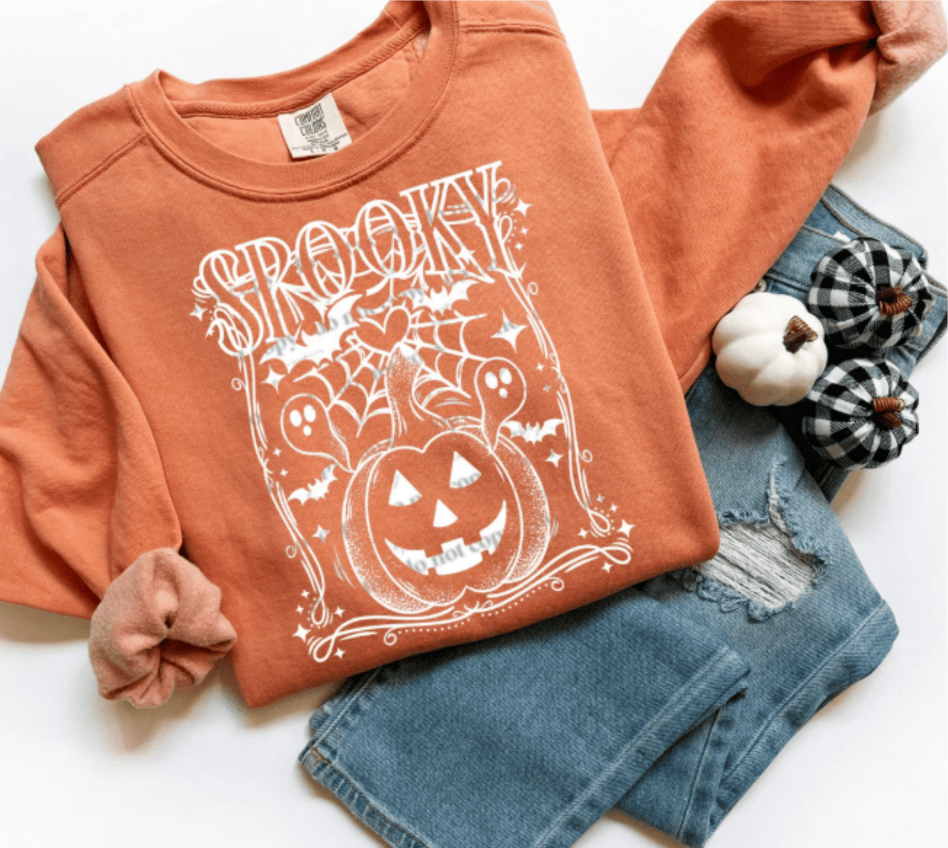 TRANSFER TUESDAY JUNE 24TH SPOOKY WEB PUMPKIN GHOST SINGLE COLOR WHITE Screen Print transfers size ADULT 11X12 - Do it yourself Transfers