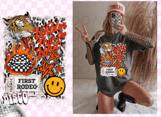 TRANSFER TUESDAY JUNE 6TH WILDER THAN THE WEST TIGER FLAMES RODEO DTF DIRECT TO FILM transfers ADULT 10X11 - Do it yourself Transfers