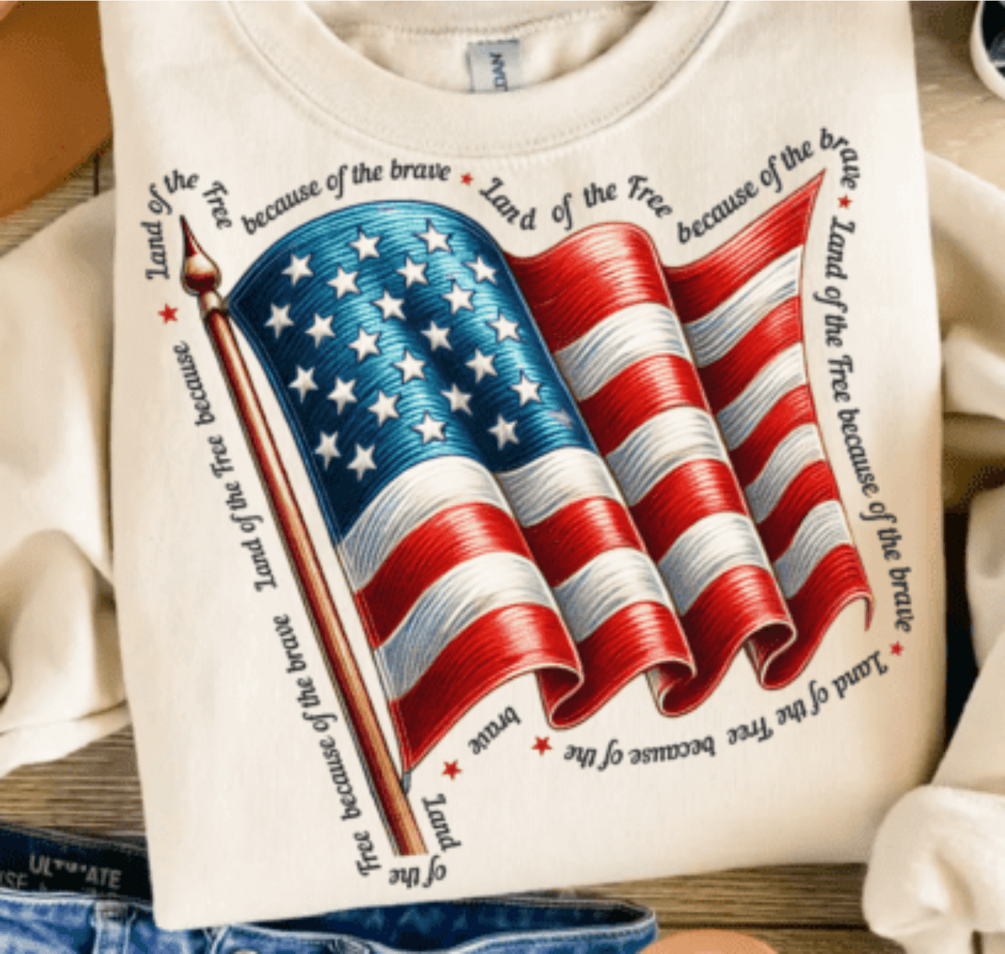 TRANSFER TUESDAY LAND OF THE FREE BECAUSE OF THE BRAVE FLAG DTF DIRECT TO FILM transfers size ADULT 10X12 - Do it yourself Transfers