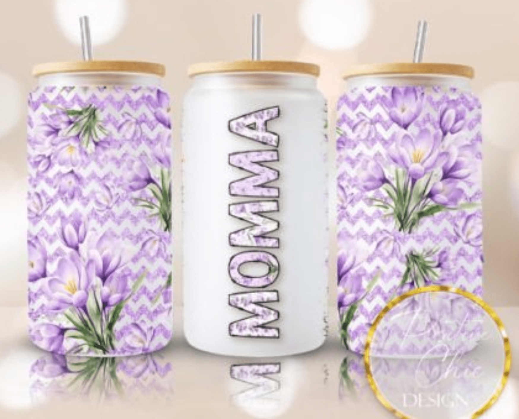 TRANSFER TUESDAY MOMMA PURPLE FLOWERS CUP WRAP UV DTF 16OZ - Do it yourself Transfers