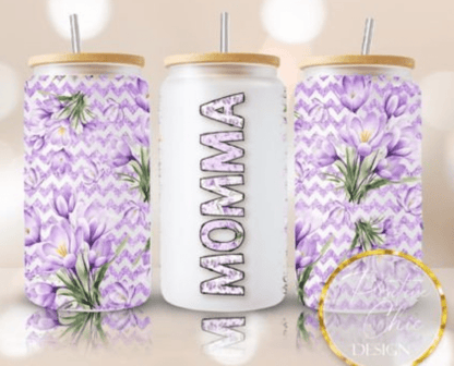 TRANSFER TUESDAY MOMMA PURPLE FLOWERS CUP WRAP UV DTF 16OZ - Do it yourself Transfers