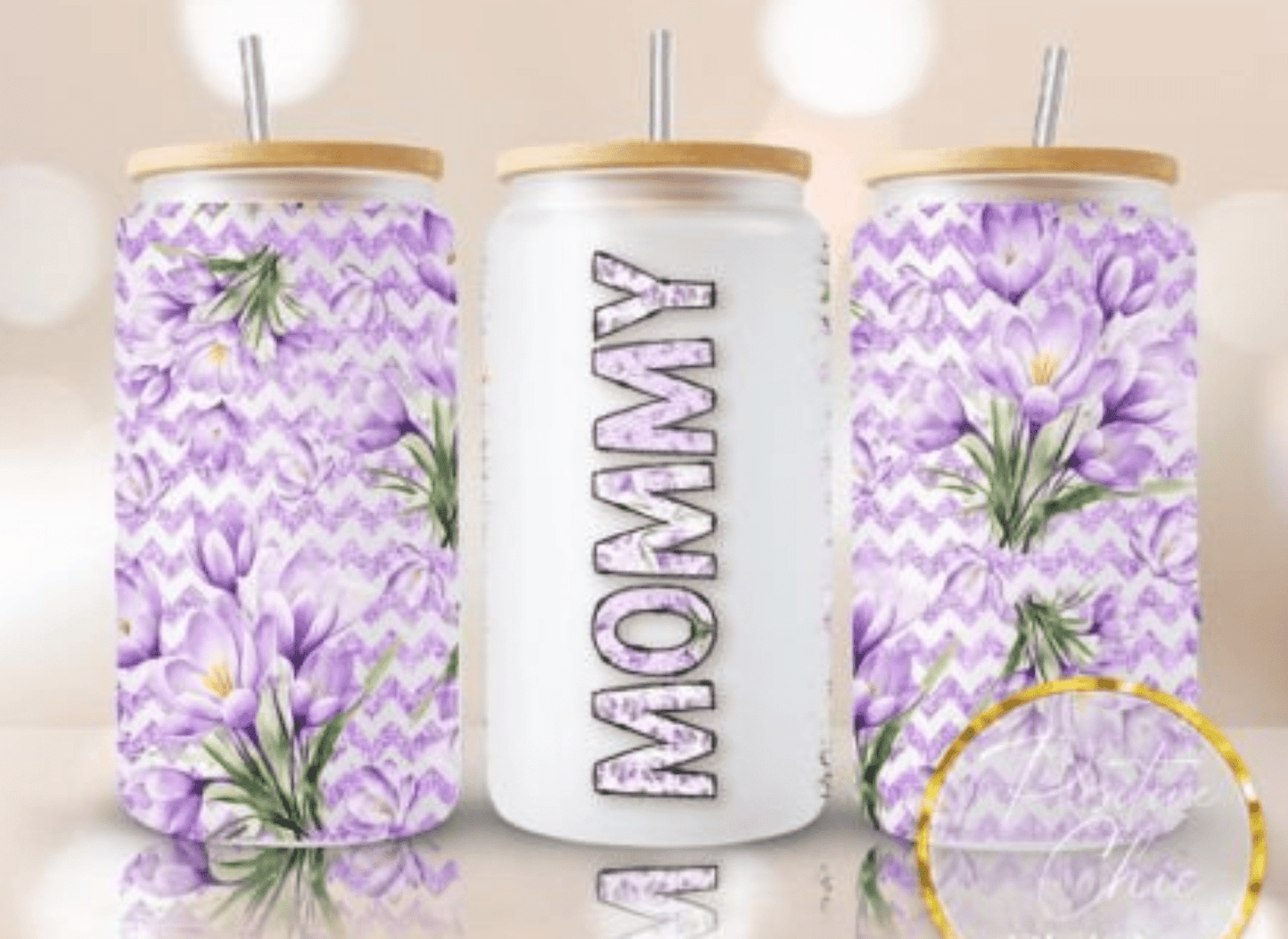 TRANSFER TUESDAY MOMMY PURPLE FLOWERS CUP WRAP UV DTF 16OZ - Do it yourself Transfers