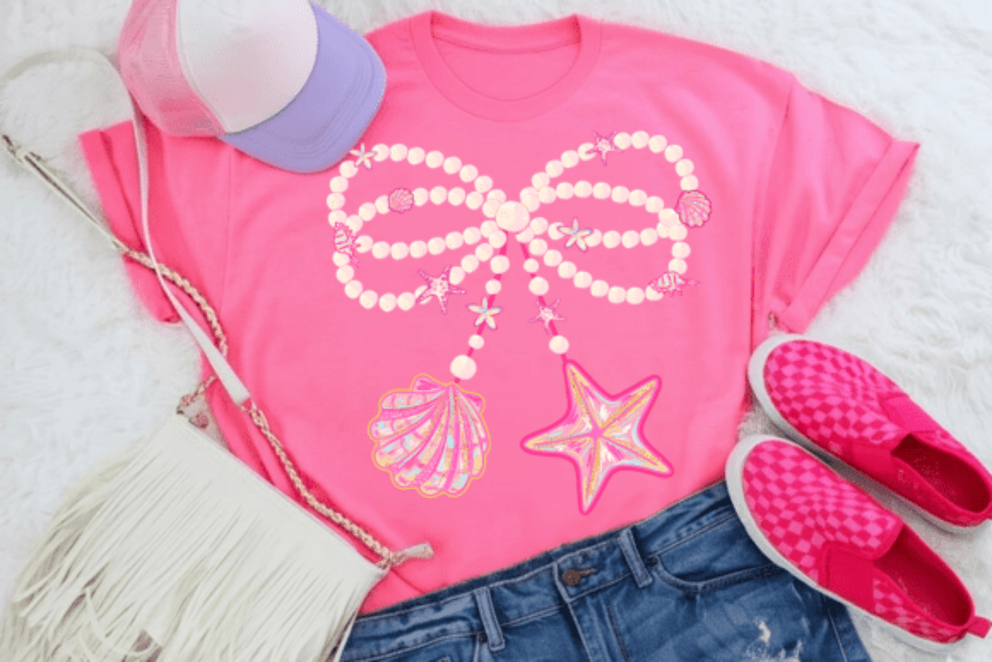 TRANSFER TUESDAY SEASHELL PEARLS SHELLS BOW SUMMER BEACH SAND DTF DIRECT TO FILM transfers size ADULT 9X12 - Do it yourself Transfers