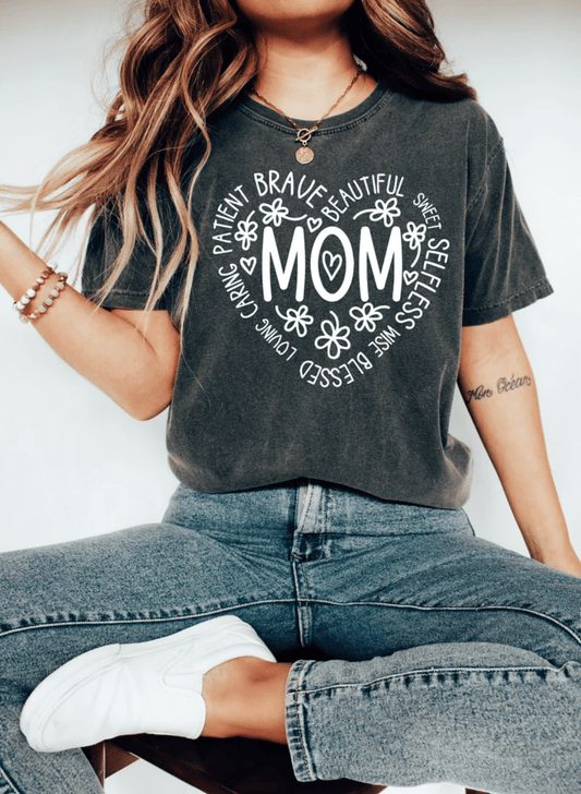 TRANSFER TUESDAY SHIPS JAN 21ST MOM FLOWERS BRAVE BEAUTIFUL HEART SINGLE COLOR WHITE Screen Print transfers size ADULT 10X12 - Do it yourself Transfers