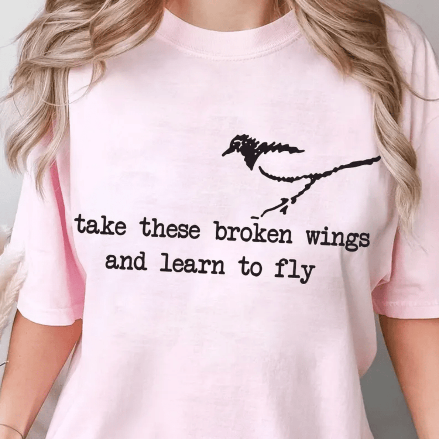 TRANSFER TUESDAY SHIPS MAR 12TH TAKE THESE BROKEN WINGS AND LEARN TO FLY SINGLE COLOR BLACK Screen Print transfers size ADULT 9X12 - Do it yourself Transfers