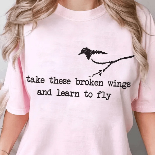 TRANSFER TUESDAY SHIPS MAR 12TH TAKE THESE BROKEN WINGS AND LEARN TO FLY SINGLE COLOR BLACK Screen Print transfers size ADULT 9X12 - Do it yourself Transfers