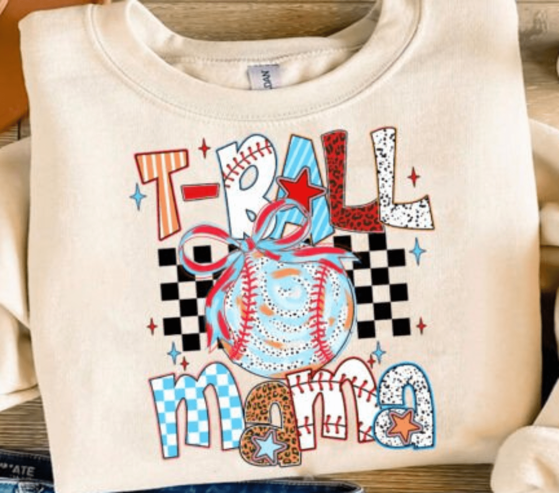 TRANSFER TUESDAY T - BALL MAMA BOW CHECKER DTF DIRECT TO FILM transfers size ADULT 10X12 - Do it yourself Transfers