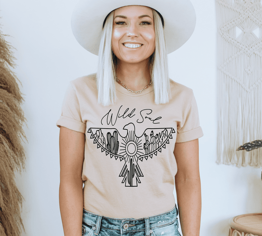 WILD SOUL freebird cactus desert western SINGLE COLOR BLACK size ADULT DTF TRANSFERPRINT TO ORDER - Do it yourself Transfers