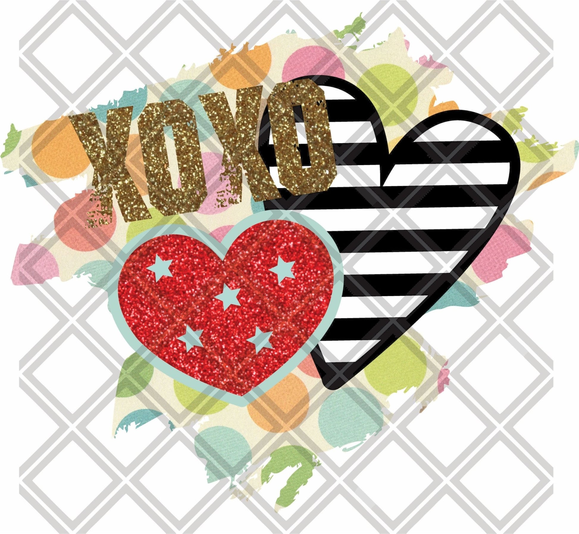 XOXO HEART BLACK WHITE STRIPES Digital Download Instand Download - Do it yourself Transfers