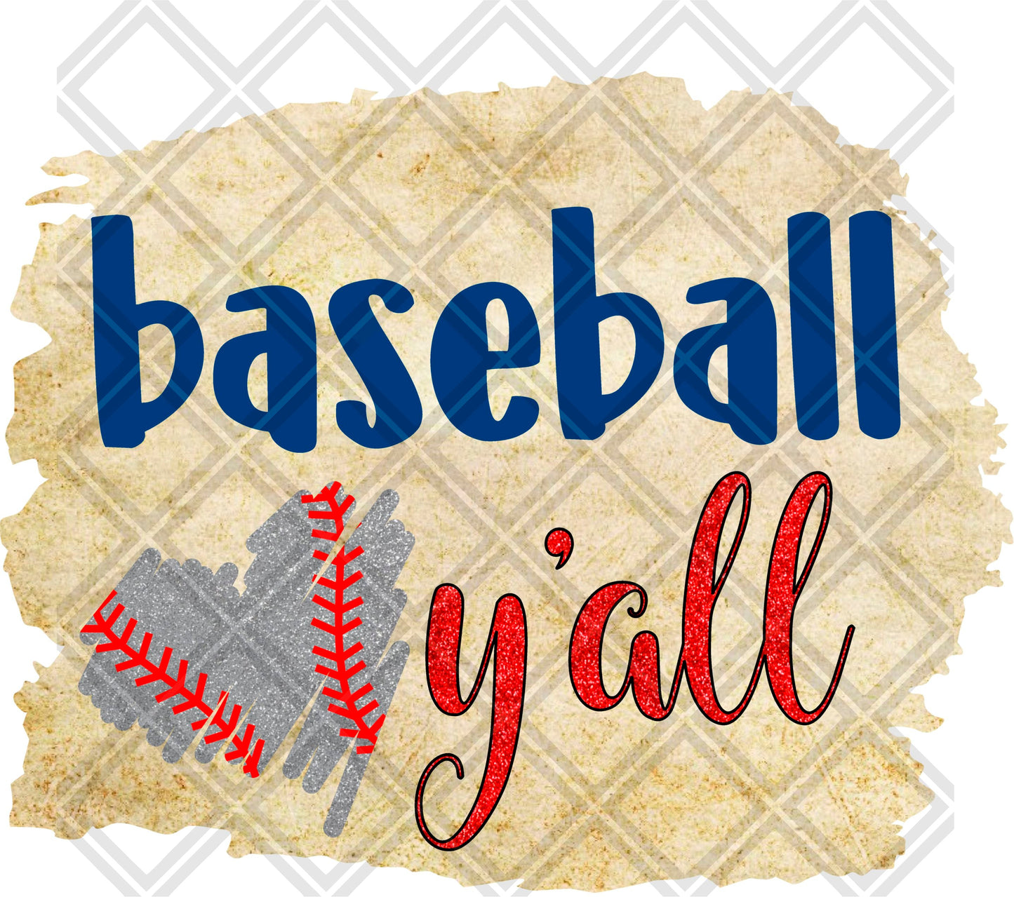 BASEBALL YALL SILVER GLITTER HEART RED AND ROYAL png Digital Download Instand Download