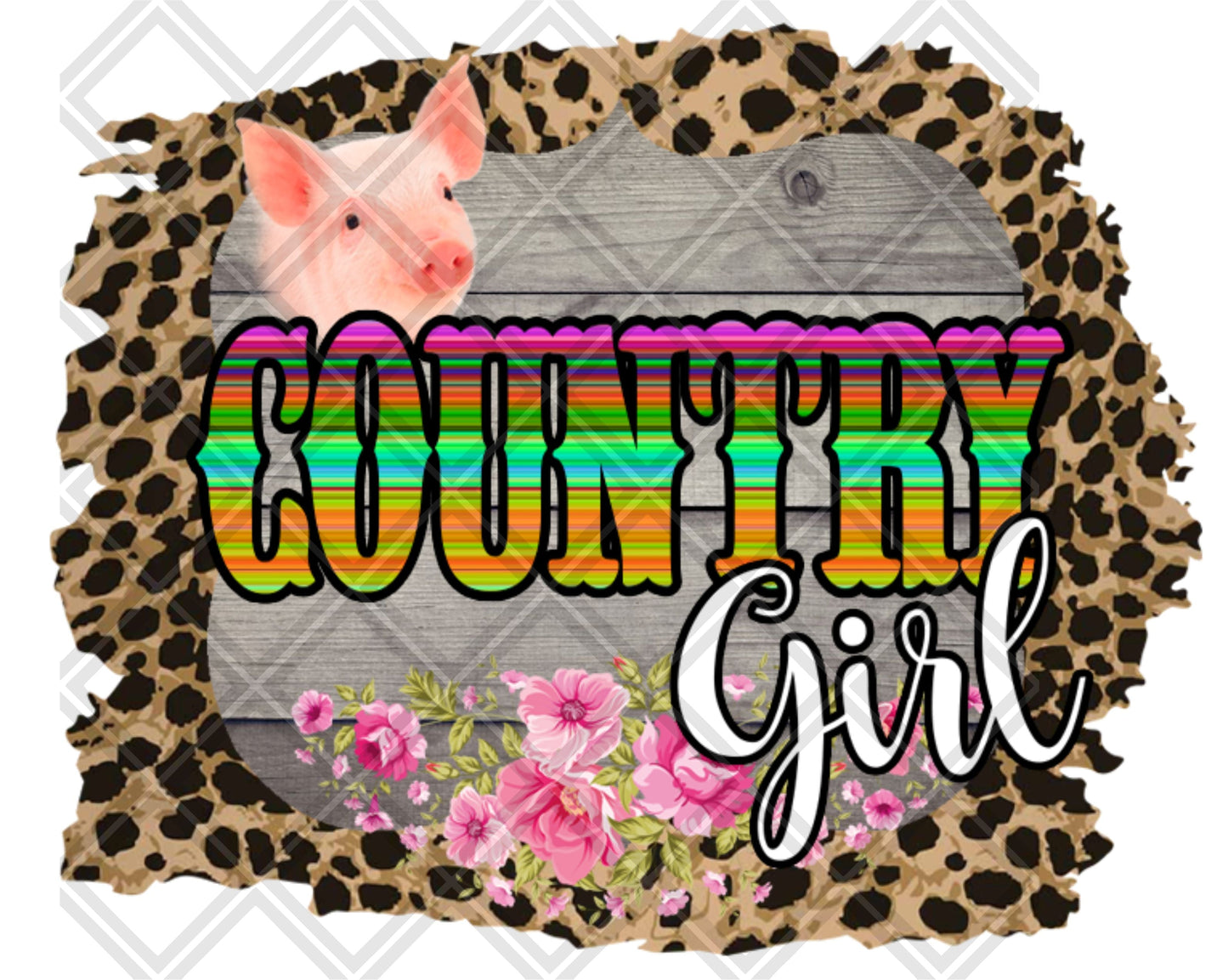 COUNTRY GIRL 2 leopard frame pig face DTF TRANSFERPRINT TO ORDER