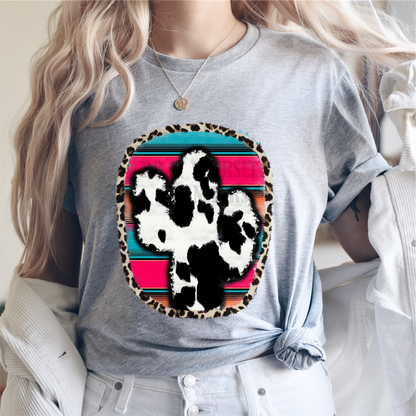 Cowhide serape cactus cow leopard western punchy  size ADULT  DTF TRANSFERPRINT TO ORDER