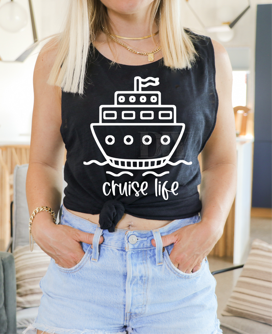 RTS Cruise Life BOAT WHITE SINGLE COLOR SCREEN PRINT TRANSFER ADULT 10X12