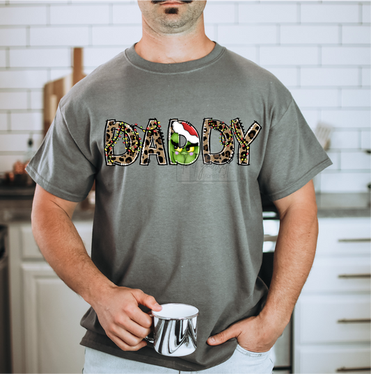 DADDY Green MAN Christmas leopard letters  size ADULT 13. DTF TRANSFERPRINT TO ORDER