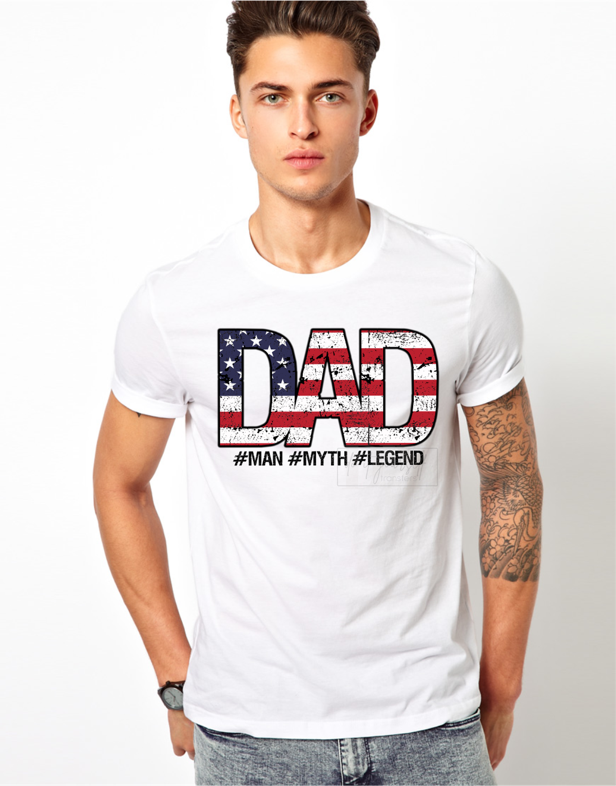 Dad Man myth legend American Flag Father's day  size ADULT 13.2x9 DTF TRANSFERPRINT TO ORDER