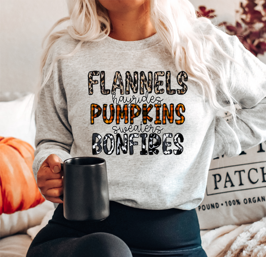 Flannels hayrides Pumpkins sweaters Bonfires Fall Thanksgiving  size ADULT  DTF TRANSFERPRINT TO ORDER