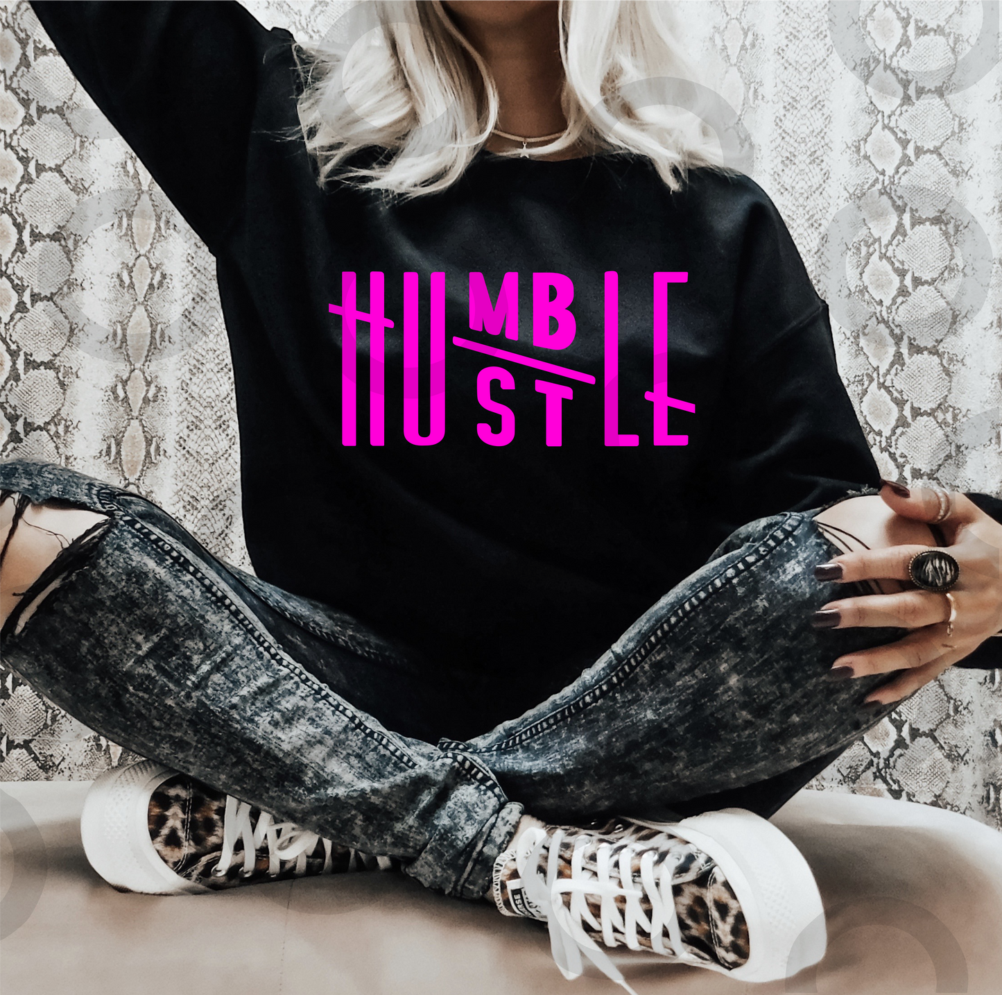 HUMBLE HUSTLE neon pink SINGLE COLOR  size ADULT 6X11.5 DTF TRANSFERPRINT TO ORDER
