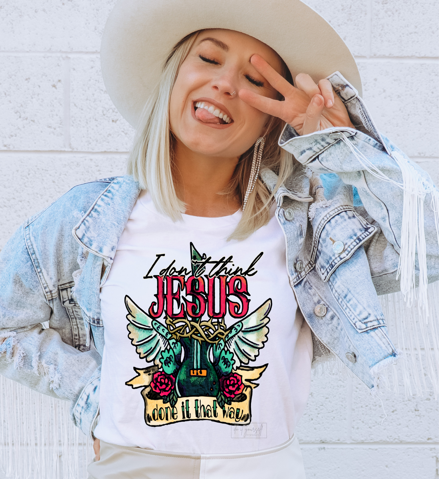 I don't Think Jesus don't it that way Guitar wings roses  size  DTF TRANSFERPRINT TO ORDER