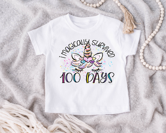 I magically survived 100 days unicorn school  size KIDS  DTF TRANSFERPRINT TO ORDER