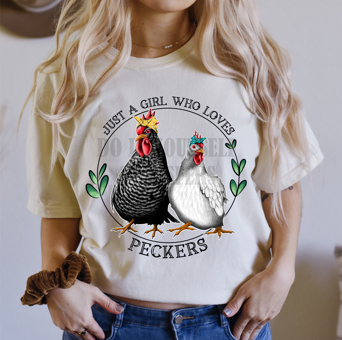 Just a girl who loves Peckers chickens farm  Adult size 10.7x10.7 DTF TRANSFERPRINT TO ORDER